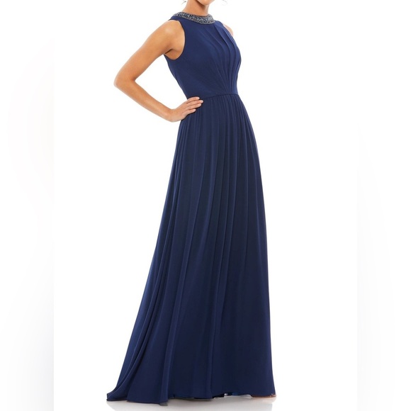 Mac Duggal | High Embellished Neckline Sleeveless A-line Pleated Dress - Picture 1 of 7